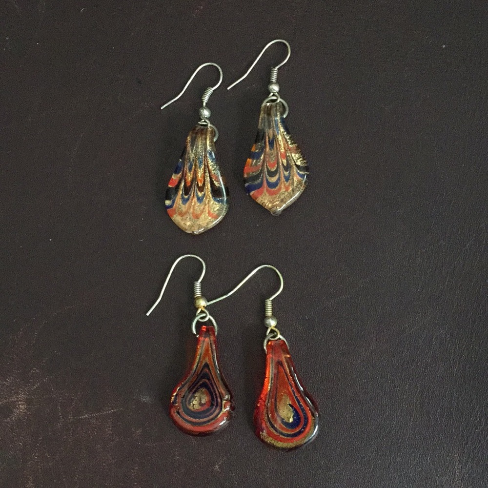 2-Pair One-of-a-Kind Colorful Tear Drop Earrings